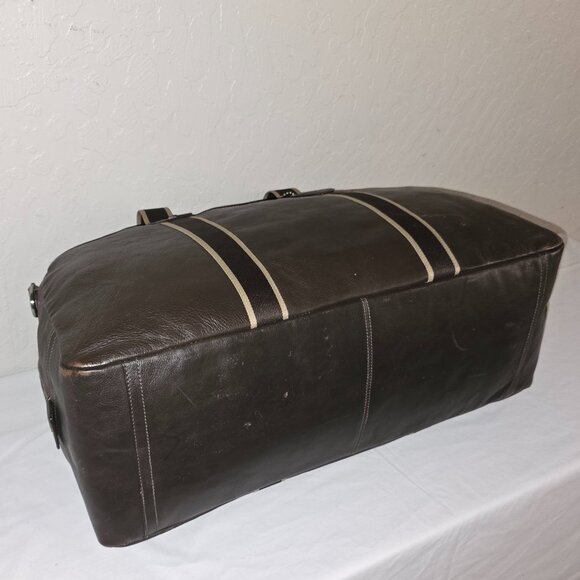 COACH F70561 Heritage Logo Large 22" Dark Brown Web & Leather Boston Duffel Bag - Picture 10 of 12